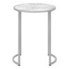 24" Silver And White Faux Marble Round End Table