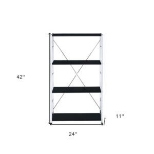 Black And Silver Metal Four Tier Etagere Bookcase