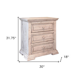 32" White Three Drawer Nightstand