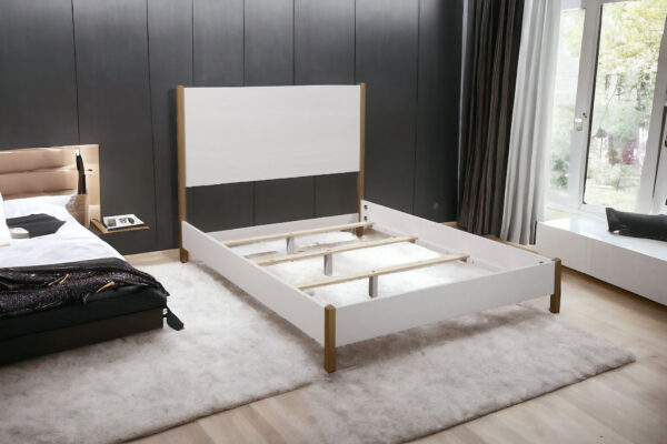 Gold And White Wood Queen Bed Frame