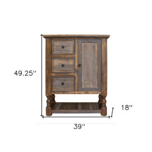 39" Brown Solid Wood Three Drawer Chest