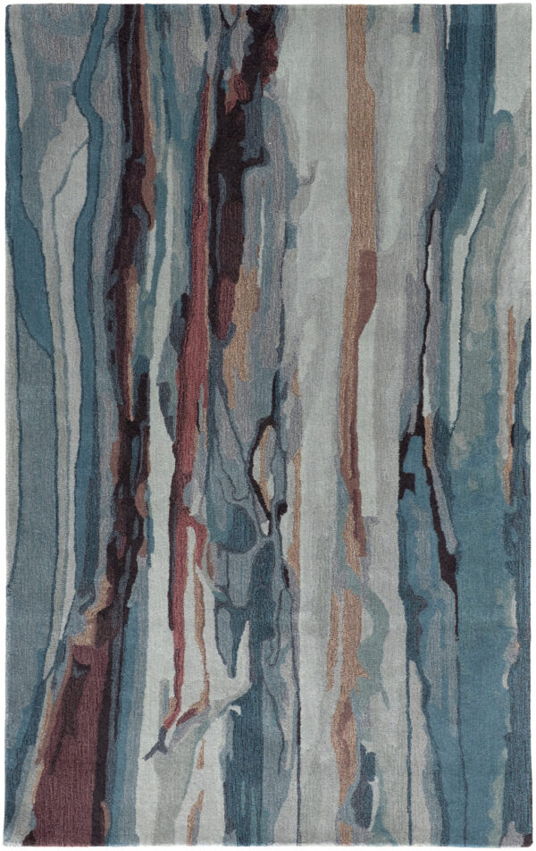 9' X 12' Blue Red And Ivory Wool Abstract Tufted Handmade Stain Resistant Area Rug