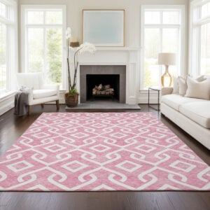 8' X 10' Blush And Ivory Geometric Washable Indoor Outdoor Area Rug