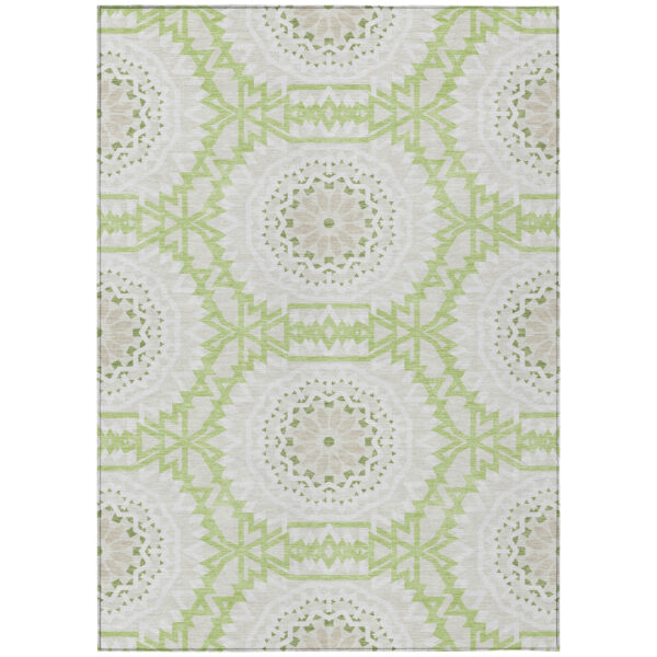 9' X 12' Artichoke Green Olive Green And Tan Floral Medallion Washable Indoor Outdoor Area Rug