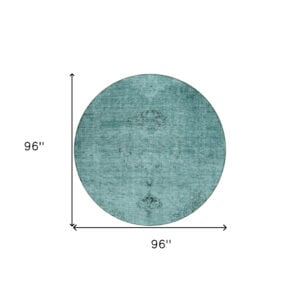 8' Teal Blue Turquoise And Charcoal Round Oriental Washable Indoor Outdoor Area Rug