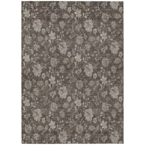 5' X 8' Chocolate Beige And Taupe Floral Washable Indoor Outdoor Area Rug