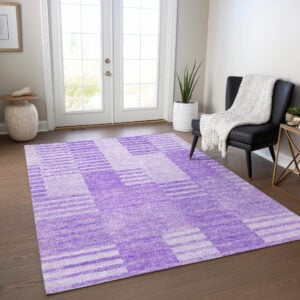 8' X 10' Lavender And Purple Striped Washable Indoor Outdoor Area Rug