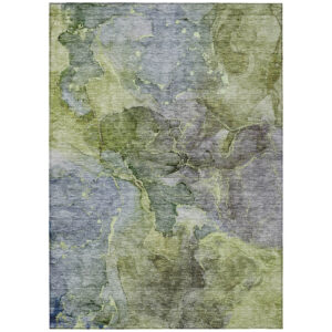 9' X 12' Olive Green And Gray Abstract Washable Indoor Outdoor Area Rug