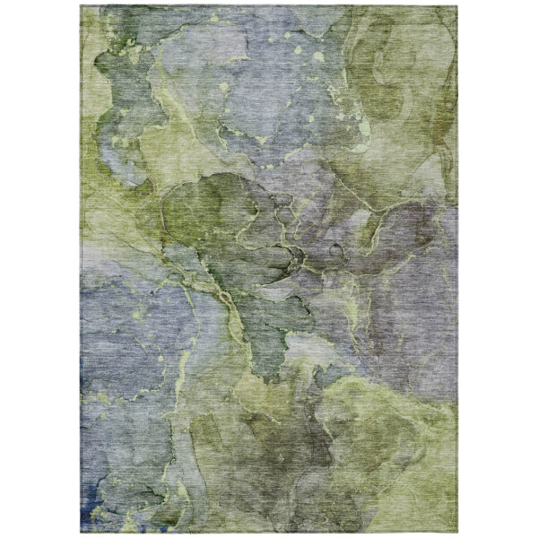 9' X 12' Olive Green And Gray Abstract Washable Indoor Outdoor Area Rug