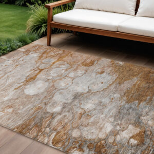 9' X 12' Terra Cotta Gray And Silver Abstract Washable Indoor Outdoor Area Rug
