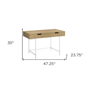 47" Natural and White Wood and Metal Computer Desk With Two Drawers