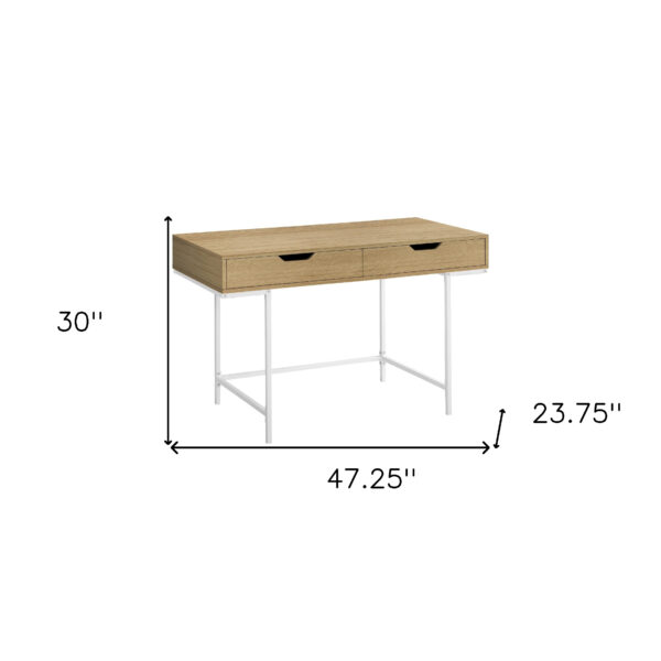 47" Natural and White Wood and Metal Computer Desk With Two Drawers