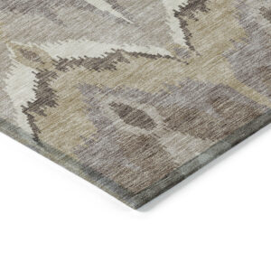 8' Beige Chocolate And Taupe Round Ikat Washable Indoor Outdoor Area Rug