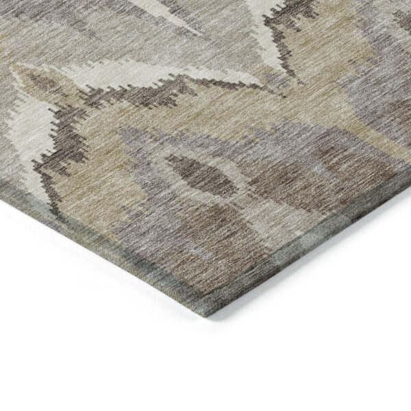 8' Beige Chocolate And Taupe Round Ikat Washable Indoor Outdoor Area Rug