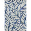 9' X 12' Navy Blue And Beige Floral Washable Indoor Outdoor Area Rug