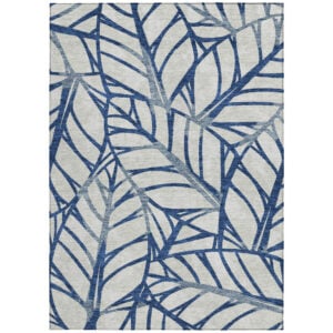 9' X 12' Navy Blue And Beige Floral Washable Indoor Outdoor Area Rug