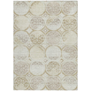 9' X 12' Ivory Beige And Taupe Trellis Washable Indoor Outdoor Area Rug