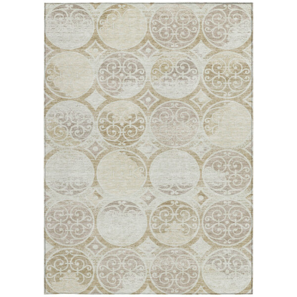9' X 12' Ivory Beige And Taupe Trellis Washable Indoor Outdoor Area Rug