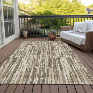 10' X 14' Brown And Taupe Abstract Washable Indoor Outdoor Area Rug