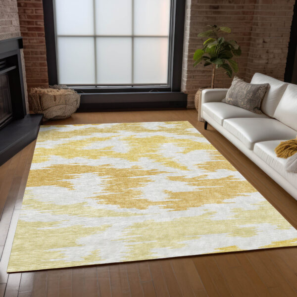 9' X 12' Gold Beige And Wheat Abstract Washable Indoor Outdoor Area Rug
