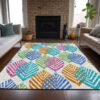 8' X 10' White Orange And Blue Floral Washable Indoor Outdoor Area Rug