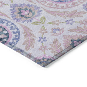 9' X 12' Blush Lavender And Purple Floral Washable Indoor Outdoor Area Rug