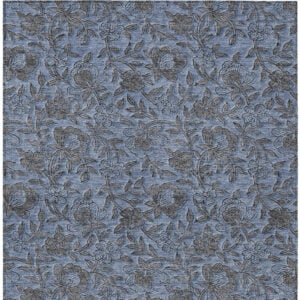 8' X 10' Blue Gray And Charcoal Floral Washable Indoor Outdoor Area Rug