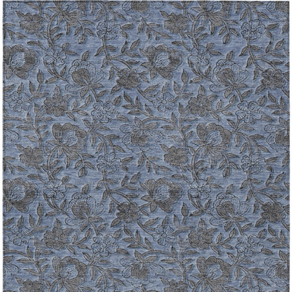 8' X 10' Blue Gray And Charcoal Floral Washable Indoor Outdoor Area Rug