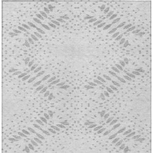 10' X 14' Gray And Silver Floral Washable Indoor Outdoor Area Rug