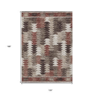 10' X 14' Brown And Ivory Southwestern Washable Indoor Outdoor Area Rug
