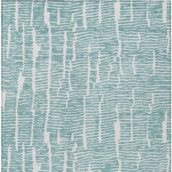 8' X 10' Teal Blue And Ivory Abstract Washable Indoor Outdoor Area Rug
