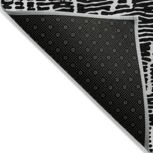 5' X 8' Black And Ivory Abstract Washable Indoor Outdoor Area Rug
