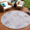 8' Purple Lavender And Silver Round Geometric Washable Indoor Outdoor Area Rug