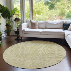 8' Wheat Beige And Tan Round Abstract Washable Indoor Outdoor Area Rug