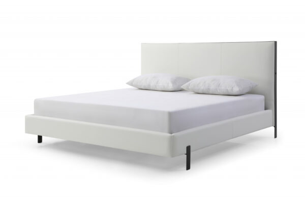 King White Upholstered Faux Leather Bed With USB