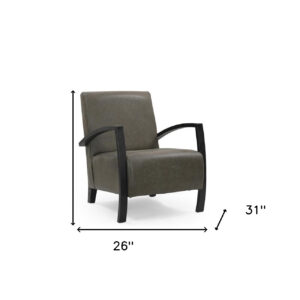 26" Green And Black Top Grain Leather Arm Chair