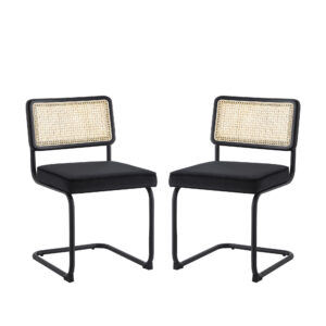 Set of Two Black Upholstered Velvet Dining Side Chairs