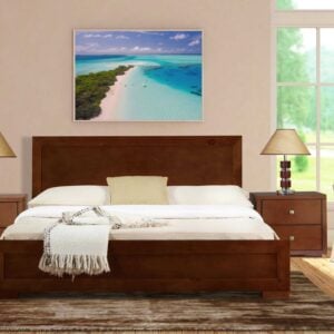 Moma Walnut Wood Platform King Bed With Two Nightstands