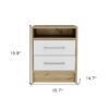 20" White and Natural Two Drawer Faux Wood Nightstand