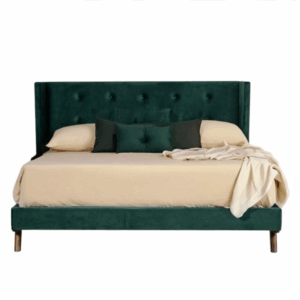 Green Wood And Tufted Velvet King Bed Frame