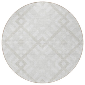 8' Ivory Beige And Tan Round Geometric Washable Indoor Outdoor Area Rug