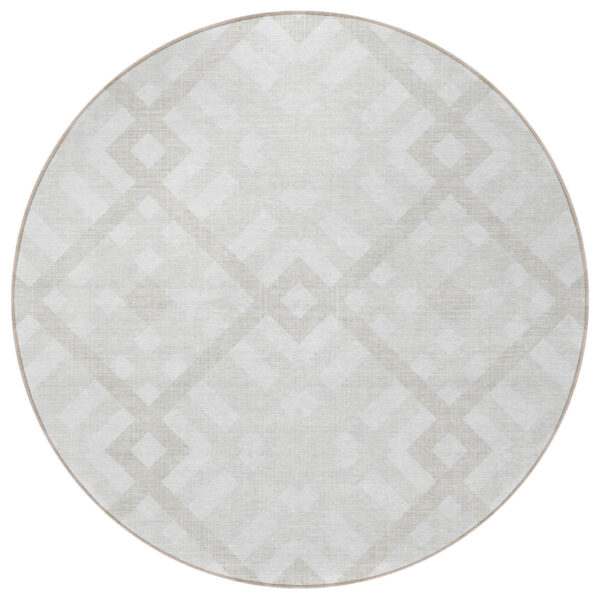 8' Ivory Beige And Tan Round Geometric Washable Indoor Outdoor Area Rug