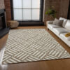9' X 12' Brown And Ivory Geometric Washable Indoor Outdoor Area Rug