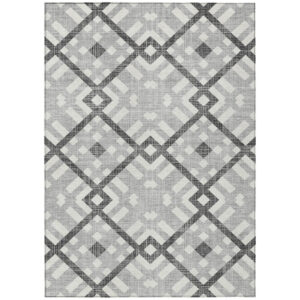 8' X 10' Gray Charcoal And Ivory Geometric Washable Indoor Outdoor Area Rug