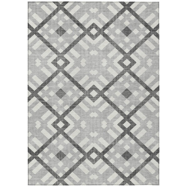 8' X 10' Gray Charcoal And Ivory Geometric Washable Indoor Outdoor Area Rug