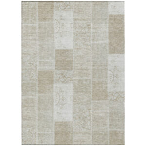 9' X 12' Taupe Beige And Tan Patchwork Washable Indoor Outdoor Area Rug