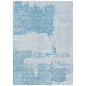 9' X 12' Sky Blue And Denim Blue Abstract Washable Indoor Outdoor Area Rug
