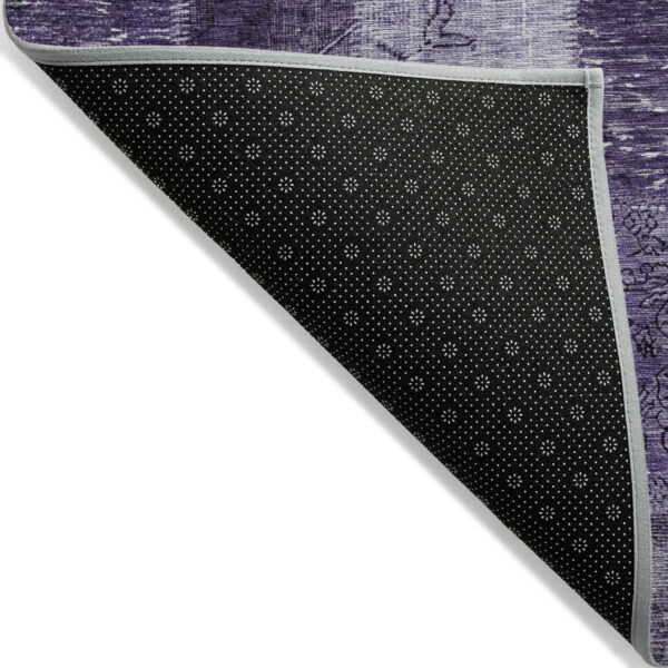 8' Purple Eggplant And Lavender Round Patchwork Washable Indoor Outdoor Area Rug