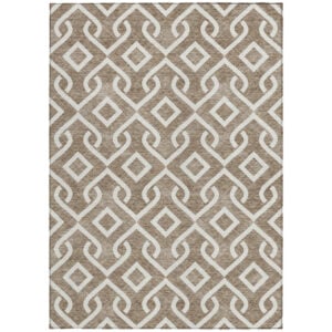 9' X 12' Brown And Ivory Geometric Washable Indoor Outdoor Area Rug