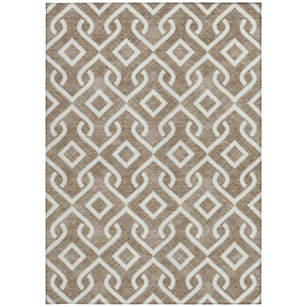 9' X 12' Brown And Ivory Geometric Washable Indoor Outdoor Area Rug